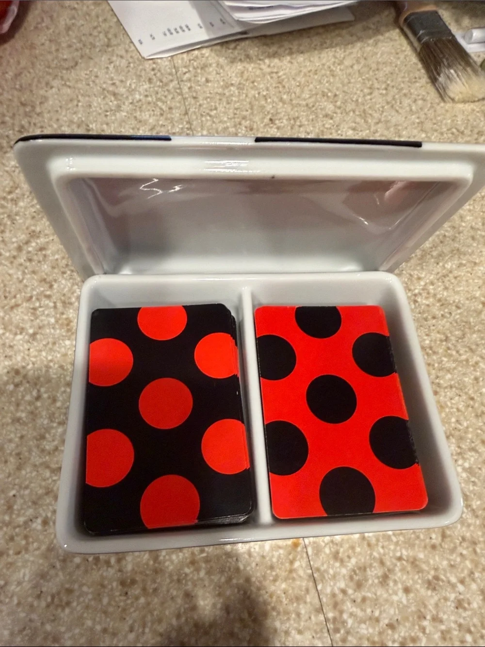 Fitz & Floyd vintage black and White Polka Dot Rectangular Tray w/ playing cards